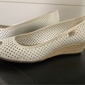 Anne Klein Sport Cream Perforated Espadrille Wedge Shoes
